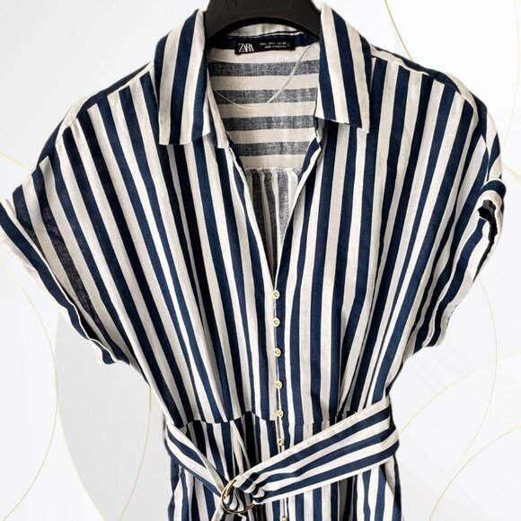 Zara Short Sleeve Linen Cotton Blend Belted Maxi Dress - Picture 8 of 11